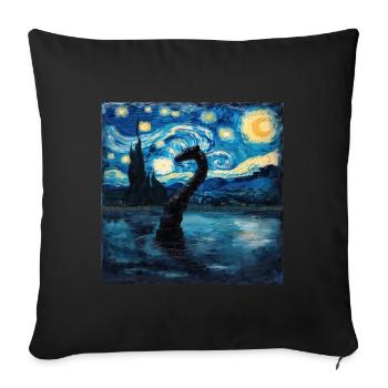 Monstre du Loch Ness, Nessie, Van Gogh, Nuit étoilée - Housse de coussin décorative 45 x 45 cm - noir - Devant
