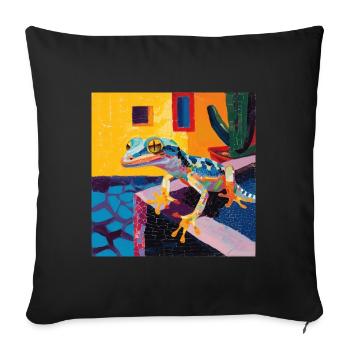 gecko, echsen, bunt, tier, geschenk, geschenkidee - Sofakissenbezug 45 x 45 cm - Schwarz - Vorne