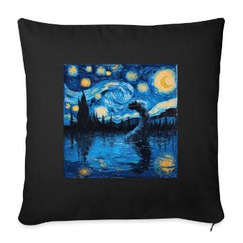 Monstre du Loch Ness, Nessie, Van Gogh, Nuit étoilée - Housse de coussin décorative 45 x 45 cm - noir - Devant