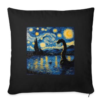 Monstre du Loch Ness, Nessie, Van Gogh, Nuit étoilée - Housse de coussin décorative 45 x 45 cm - noir - Devant