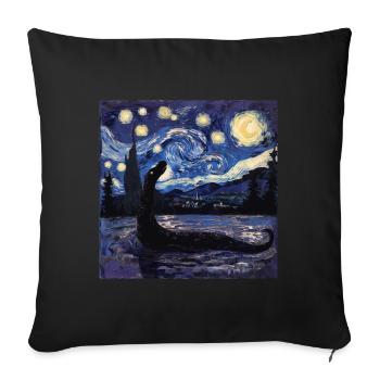 Monstre du Loch Ness, Nessie, Van Gogh, Nuit étoilée - Housse de coussin décorative 45 x 45 cm - noir - Devant