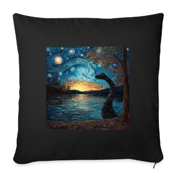 Monstre du Loch Ness, Nessie, Van Gogh, Nuit étoilée - Housse de coussin décorative 45 x 45 cm - noir - Devant