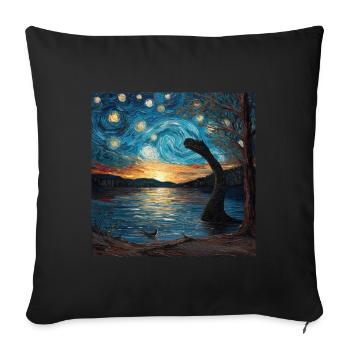 Monstre du Loch Ness, Nessie, Van Gogh, Nuit étoilée - Housse de coussin décorative 45 x 45 cm - noir - Devant