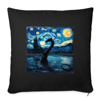 Monstre du Loch Ness, Nessie, Van Gogh, Nuit étoilée - Housse de coussin décorative 45 x 45 cm - noir - Devant
