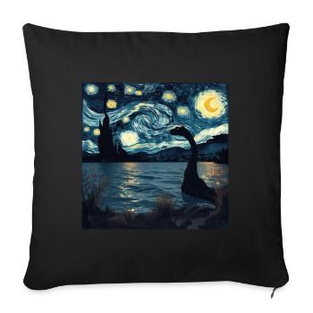 Monstre du Loch Ness, Nessie, Van Gogh, Nuit étoilée - Housse de coussin décorative 45 x 45 cm - noir - Devant
