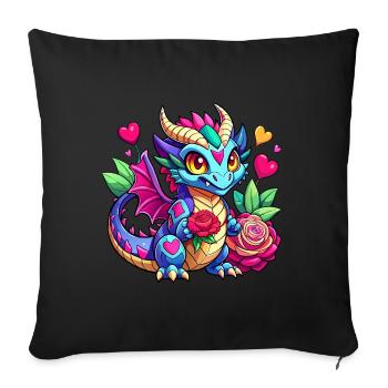 Farbenfroher Drache - Sofakissenbezug 45 x 45 cm - Schwarz - Vorne