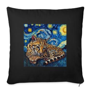 Ozelot, luchs, van gogh, sternennacht - Sofakissenbezug 45 x 45 cm - Schwarz - Vorne