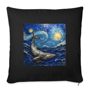 Whales, Fish, Ocean, Van Gogh, Starry Night - Sofa pillowcase 17,3'' x 17,3'' (45 x 45 cm) - black - Front