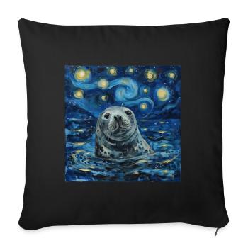 Seal, Sea Lion, Van Gogh, Starry Night - Sofa pillowcase 17,3'' x 17,3'' (45 x 45 cm) - black - Front