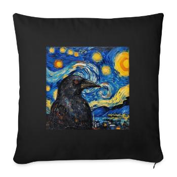 Raven, Bird, Van Gogh, Starry Night - Sofa pillowcase 17,3'' x 17,3'' (45 x 45 cm) - black - Front