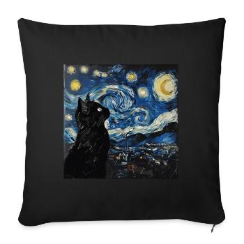 Black Cat, Cat, Van Gogh, Starry Night - Sofa pillowcase 17,3'' x 17,3'' (45 x 45 cm) - black - Front