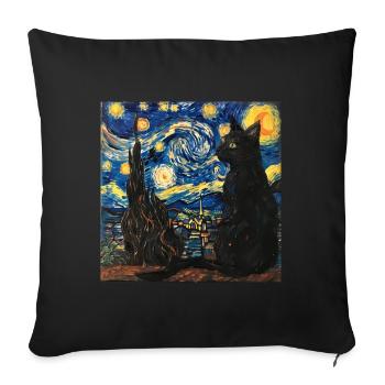 Black Cat, Cat, Animal, Van Gogh, Starry Night - Sofa pillowcase 17,3'' x 17,3'' (45 x 45 cm) - black - Front