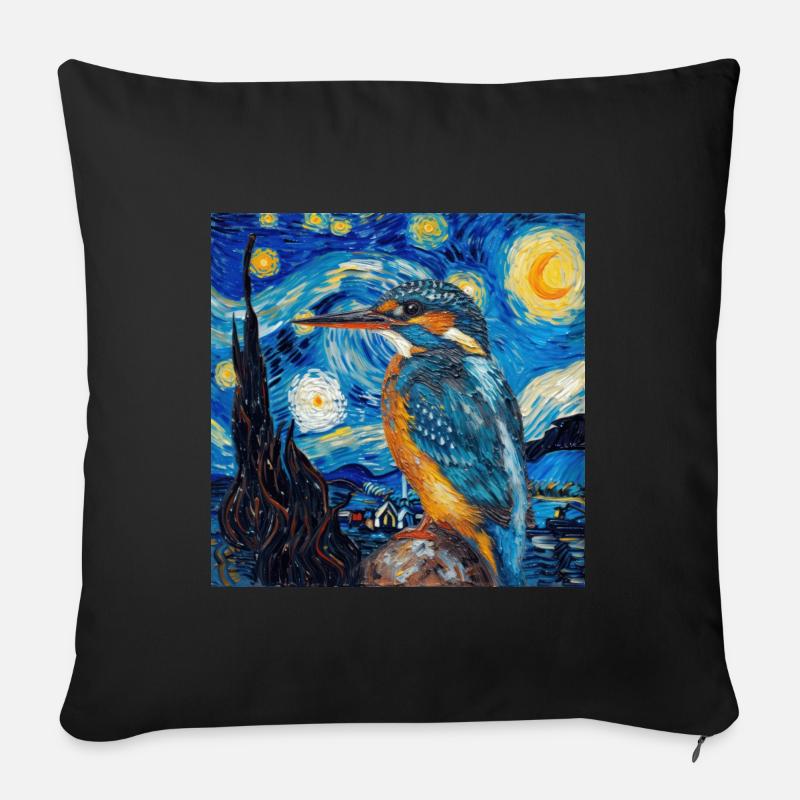 eisvogel, vogel, tier, van gogh, sternenacht - Sofakissenbezug 45 x 45 cm - Schwarz