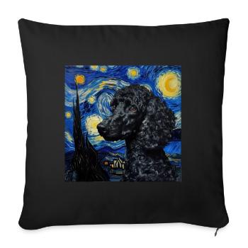 Caniche, Chien, Van Gogh, Nuit Étoilée - Housse de coussin décorative 45 x 45 cm - noir - Devant