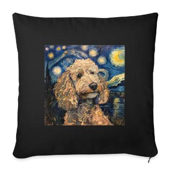 Caniche, Chien, Van Gogh, Nuit Étoilée - Housse de coussin décorative 45 x 45 cm - noir - Devant