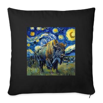 Bison, Buffalo, Animal, Van Gogh, Starry Night - Sofa pillowcase 17,3'' x 17,3'' (45 x 45 cm) - black - Front