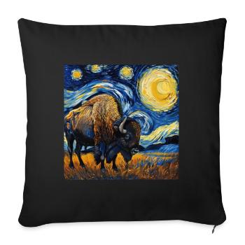 Bison, Buffalo, Animal, Van Gogh, Starry Night - Sofa pillowcase 17,3'' x 17,3'' (45 x 45 cm) - black - Front
