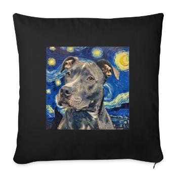Pitbull, chien, Van Gogh, nuit étoilée, cadeau - Housse de coussin décorative 45 x 45 cm - noir - Devant