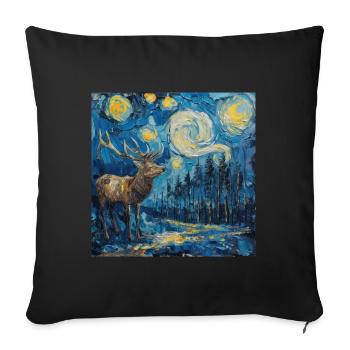 Cerf, Van Gogh, Nuit étoilée, Cadeau, Présent - Housse de coussin décorative 45 x 45 cm - noir - Devant