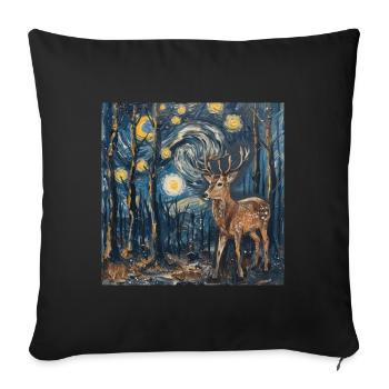 Cerf, Van Gogh, nuit étoilée, cadeau - Housse de coussin décorative 45 x 45 cm - noir - Devant