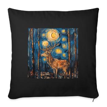 Cerf, Van Gogh, nuit étoilée, cadeau - Housse de coussin décorative 45 x 45 cm - noir - Devant