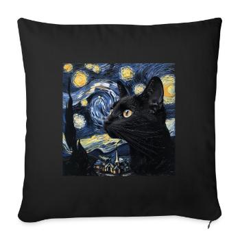 Chat Noir, Chats, Van Gogh, Nuit Étoilée - Housse de coussin décorative 45 x 45 cm - noir - Devant