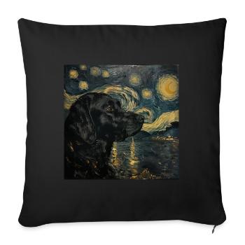 Labrador retriever, Labrador, chien, van gogh - Housse de coussin décorative 45 x 45 cm - noir - Devant