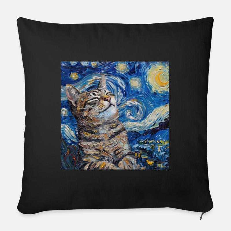 Katze, katzenmotiv, van gogh, sternennacht - Sofakissenbezug 45 x 45 cm - Schwarz