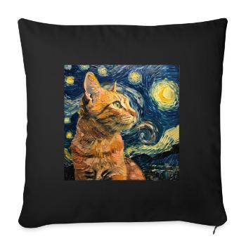 Chat, Motif De Chat, Van Gogh, Nuit Étoilée - Housse de coussin décorative 45 x 45 cm - noir - Devant