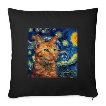 Chat, motif de chat, van gogh, nuit étoilée - Housse de coussin décorative 45 x 45 cm - noir - Devant