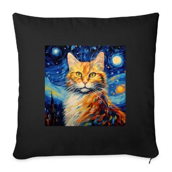 Chat, motif de chat, van gogh, nuit étoilée - Housse de coussin décorative 45 x 45 cm - noir - Devant