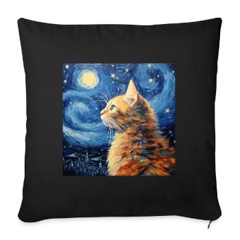 Chat, Motif De Chat, Van Gogh, Nuit Étoilée - Housse de coussin décorative 45 x 45 cm - noir - Devant