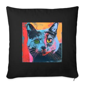 Chat, motif chat, pop art, cadeau, idée cadeau - Housse de coussin décorative 45 x 45 cm - noir - Devant