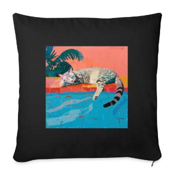 Chat, motif chat, pop art, cadeau, idée cadeau - Housse de coussin décorative 45 x 45 cm - noir - Devant