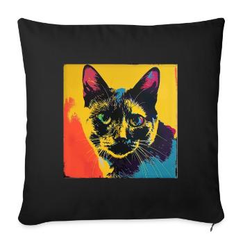 Chat, motif chat, pop art, cadeau, idée cadeau - Housse de coussin décorative 45 x 45 cm - noir - Devant