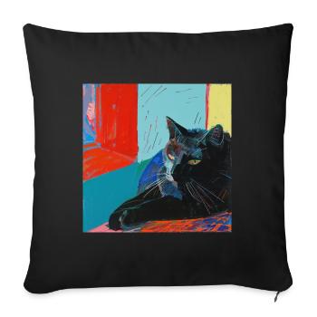Chat, motif chat, pop art, cadeau, idée cadeau - Housse de coussin décorative 45 x 45 cm - noir - Devant