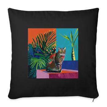 Chat, motif chat, pop art, cadeau, idée cadeau - Housse de coussin décorative 45 x 45 cm - noir - Devant