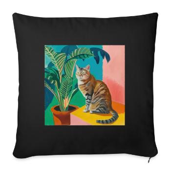 Chat, motif chat, pop art, cadeau, idée cadeau - Housse de coussin décorative 45 x 45 cm - noir - Devant