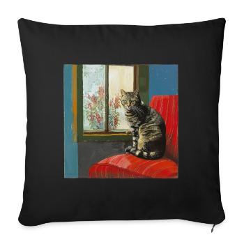 Chat, motif chat, pop art, cadeau, idée cadeau - Housse de coussin décorative 45 x 45 cm - noir - Devant