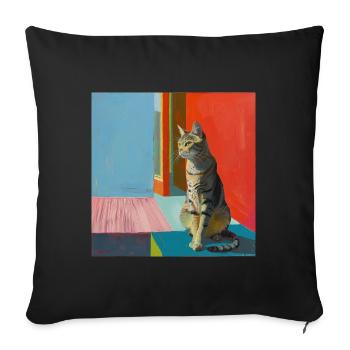 Chat, motif chat, pop art, cadeau, idée cadeau - Housse de coussin décorative 45 x 45 cm - noir - Devant