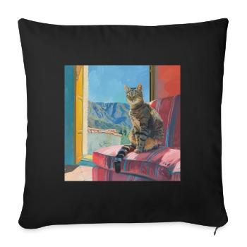 Chat, motif chat, pop art, cadeau, idée cadeau - Housse de coussin décorative 45 x 45 cm - noir - Devant