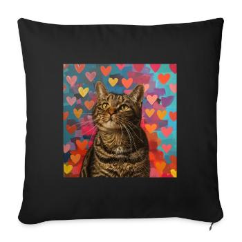 Chat, motif chat, pop art, cadeau, idée cadeau - Housse de coussin décorative 45 x 45 cm - noir - Devant