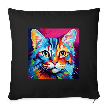 Chat, motif chat, pop art, cadeau, idée cadeau - Housse de coussin décorative 45 x 45 cm - noir - Devant