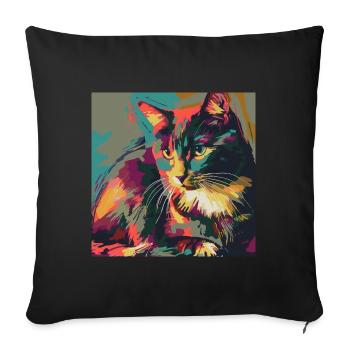 Chat, motif chat, pop art, cadeau, idée cadeau - Housse de coussin décorative 45 x 45 cm - noir - Devant