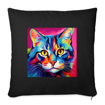 Chat, motif chat, pop art, cadeau, idée cadeau - Housse de coussin décorative 45 x 45 cm - noir - Devant