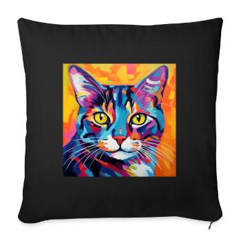 Chat, motif chat, pop art, cadeau, idée cadeau - Housse de coussin décorative 45 x 45 cm - noir - Devant