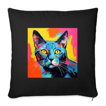 Chat, motif chat, pop art, cadeau, idée cadeau - Housse de coussin décorative 45 x 45 cm - noir - Devant
