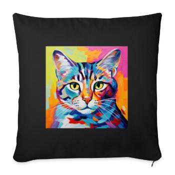 Chat, motif chat, pop art, cadeau, idée cadeau - Housse de coussin décorative 45 x 45 cm - noir - Devant