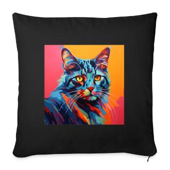 Chat, motif chat, pop art, cadeau, idée cadeau - Housse de coussin décorative 45 x 45 cm - noir - Devant