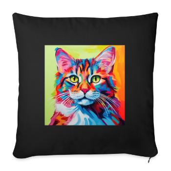 Chat, motif chat, pop art, cadeau, idée cadeau - Housse de coussin décorative 45 x 45 cm - noir - Devant